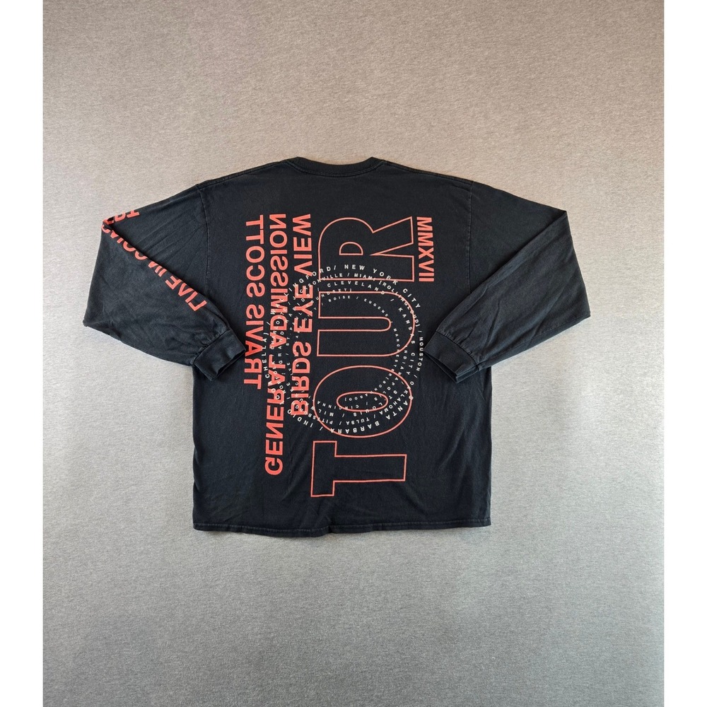 Cactus Jack T Shirt Mens XL Black 2017 Travis Scott Birds Eye View Tour Long Slv